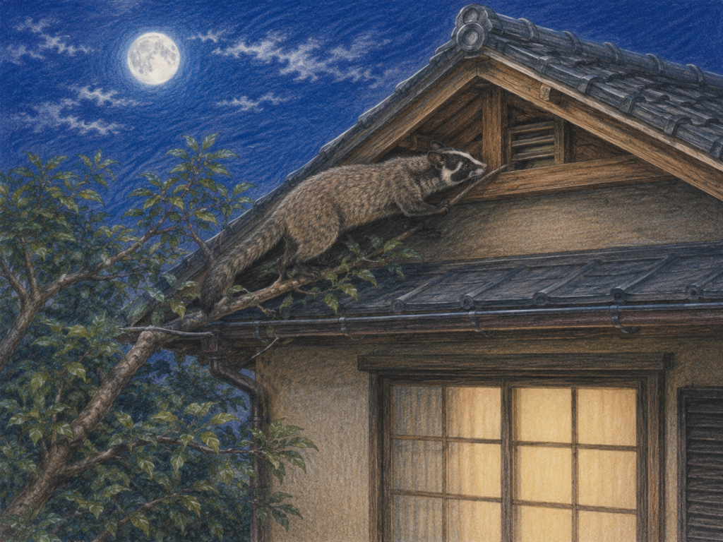 屋根に上るハクビシン